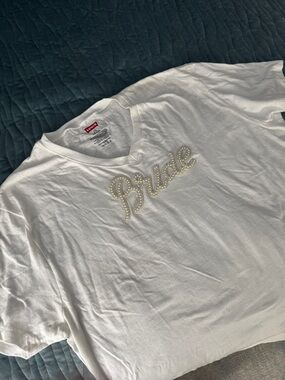 Levi's White V-Neck 'Bride' Pearl-Embellished Tee
